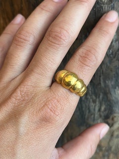 Wide "Puffy" Cobblestone Tapered Gold Band Hammered Matte Finish