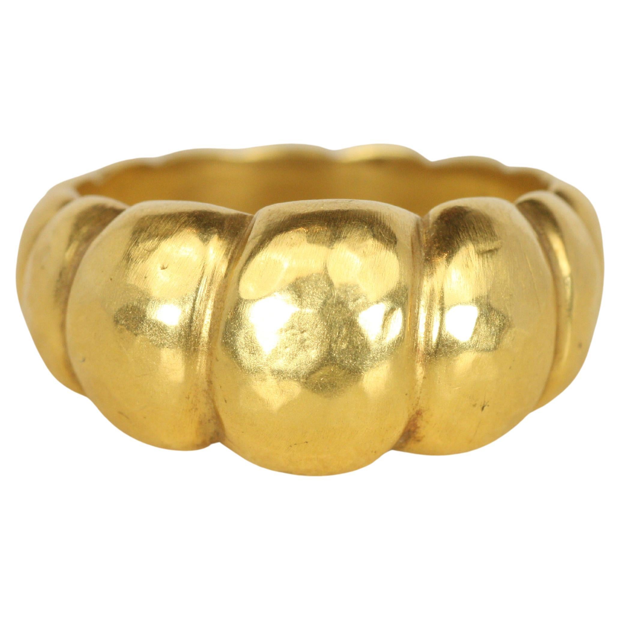 Wide "Puffy" Cobblestone Tapered Gold Band Hammered Matte Finish