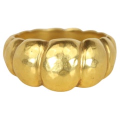 Wide "Puffy" Cobblestone Tapered Gold Band Hammered Matte Finish