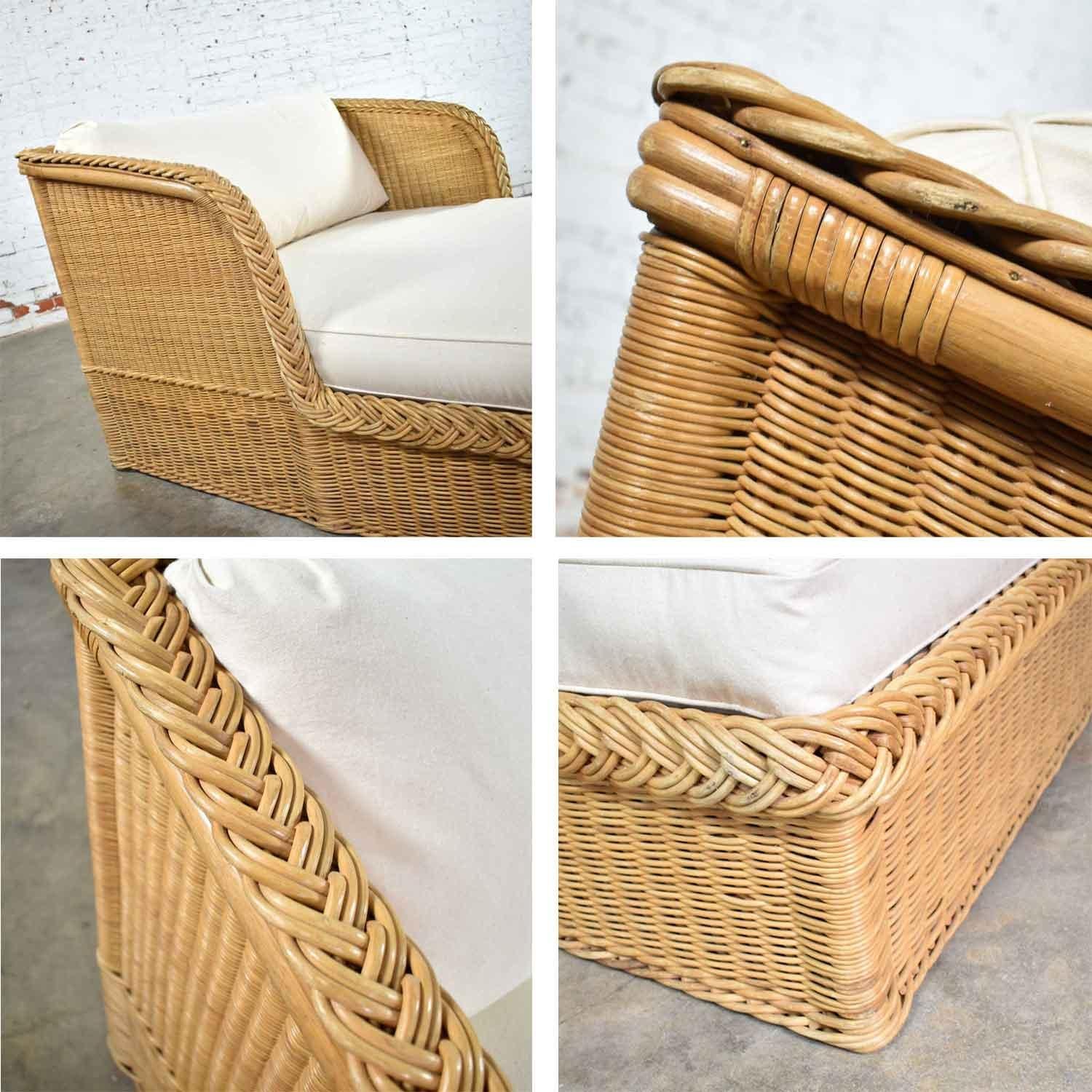 Wide Rattan Wicker Chaise by Bielecky Brothers, Inc. New White Canvas Upholstery 4