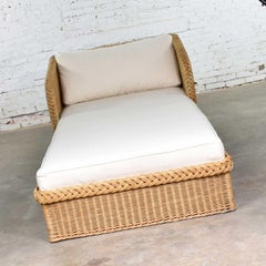 Wide Rattan Wicker Chaise by Bielecky Brothers, Inc. New White Canvas Upholstery