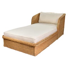 Wide Rattan Wicker Chaise by Bielecky Brothers, Inc. New White Canvas Upholstery