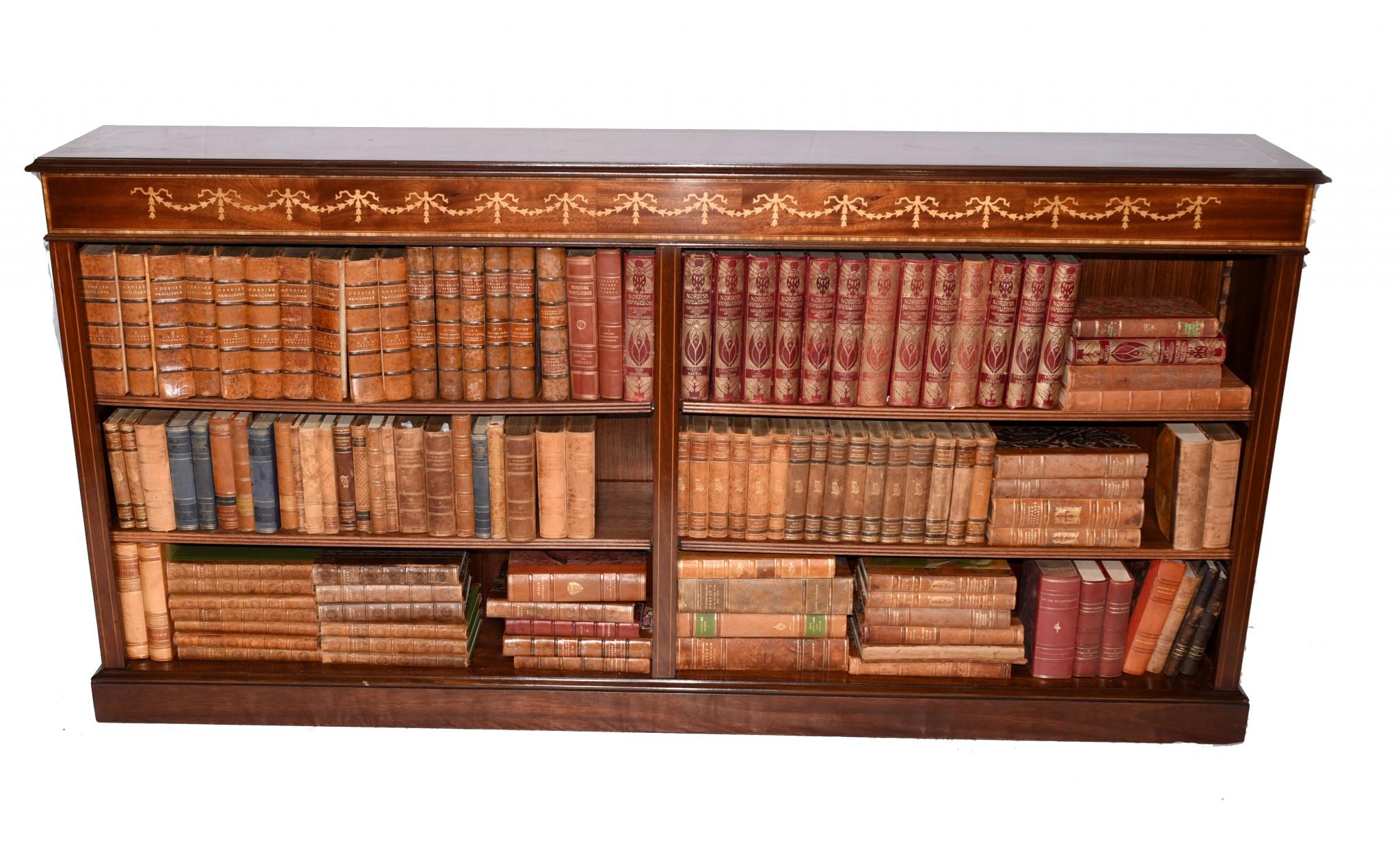 Wide Regency Open Bookcase - Mahogany Inlay Library Study For Sale 7