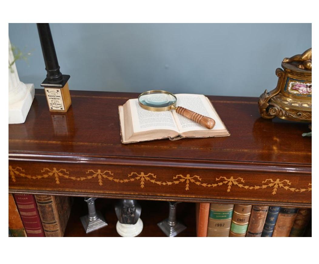 Wide Regency Open Bookcase - Mahogany Inlay Library Study In Good Condition For Sale In Potters Bar, GB
