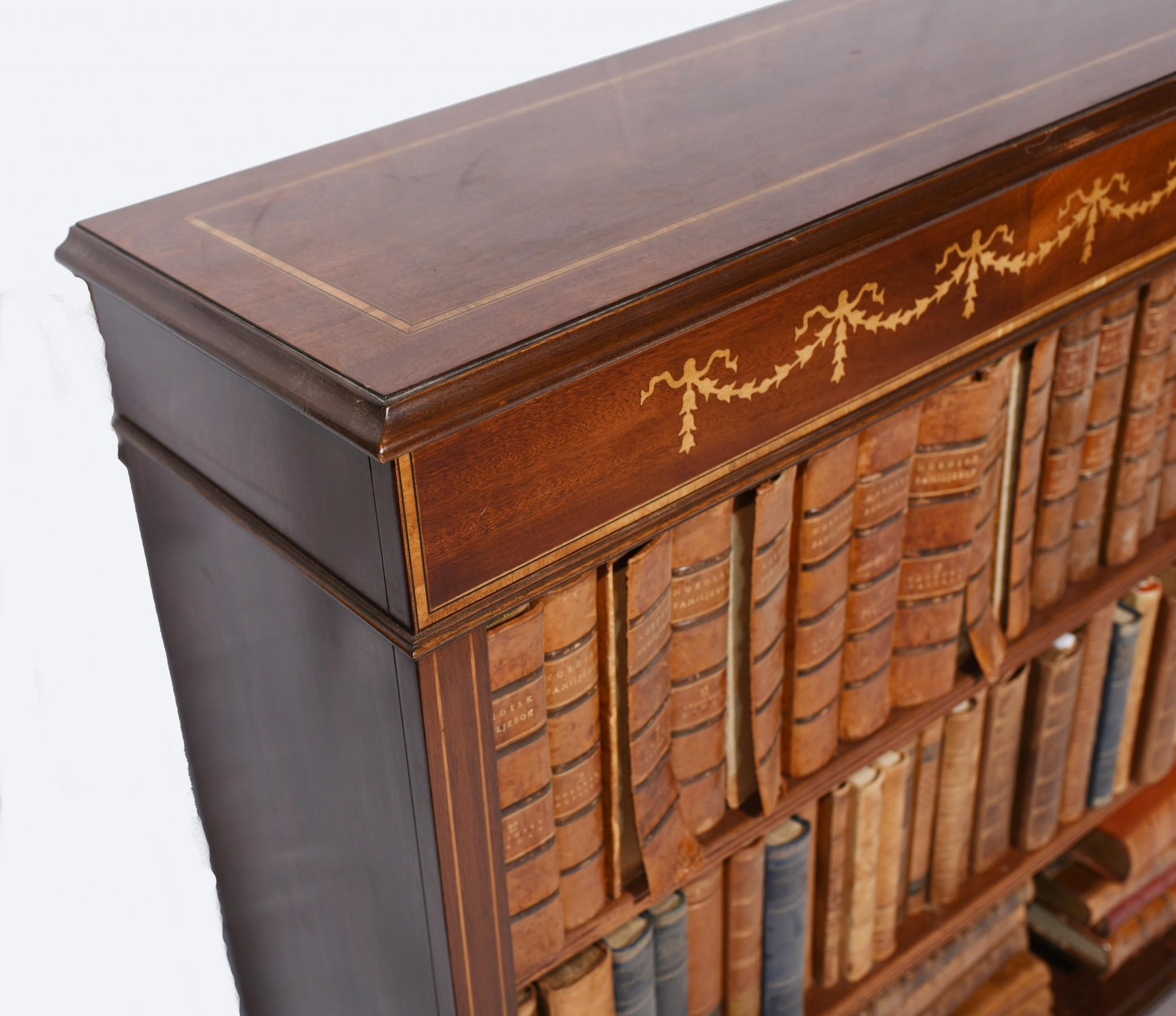 Wide Regency Open Bookcase - Mahogany Inlay Library Study In Good Condition For Sale In Potters Bar, GB