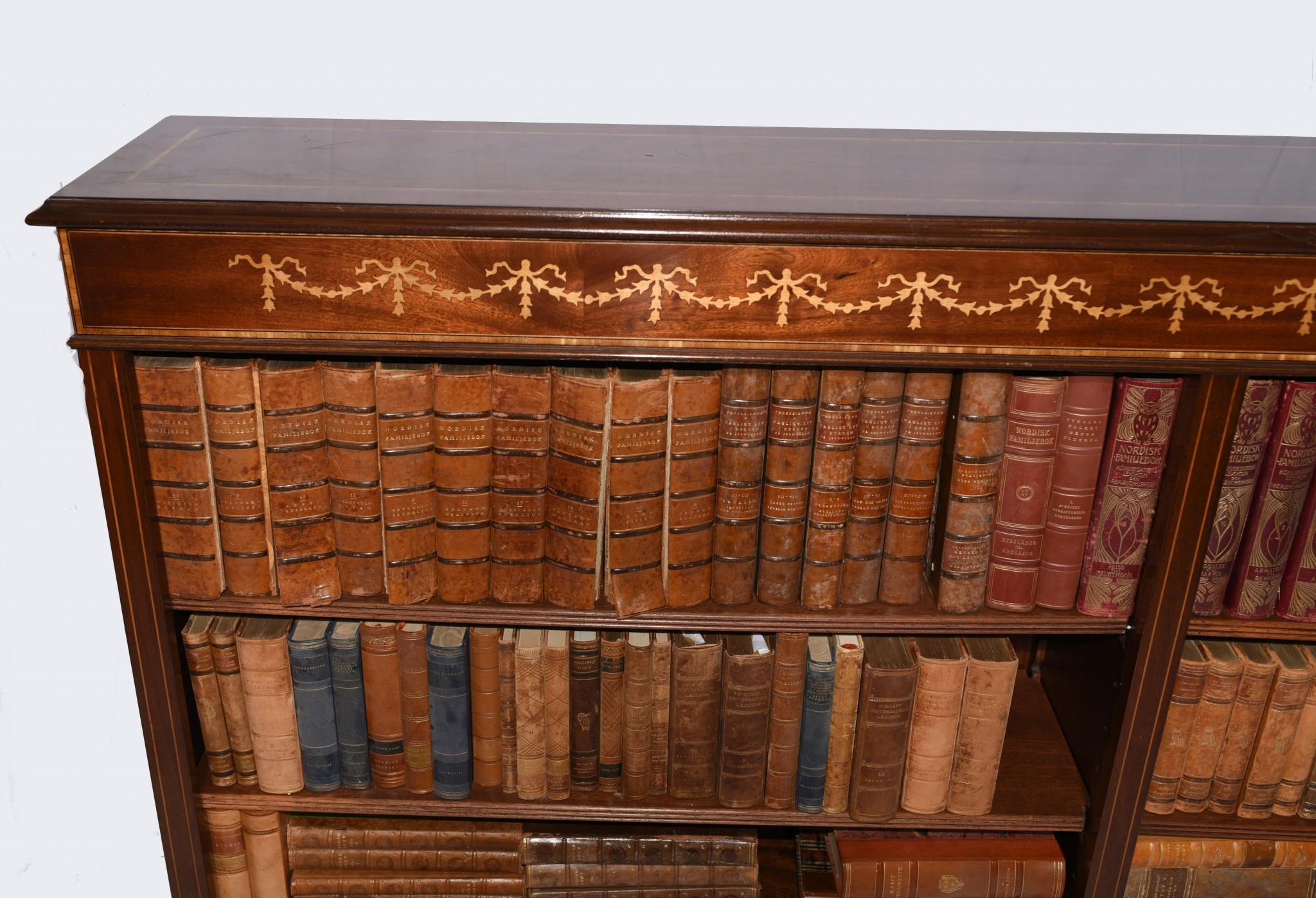 Wide Regency Open Bookcase - Mahogany Inlay Library Study For Sale 4