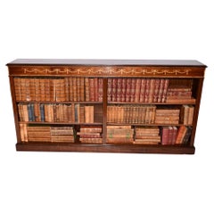 Wide Regency Open Bookcase, Mahogany Inlay Library Study
