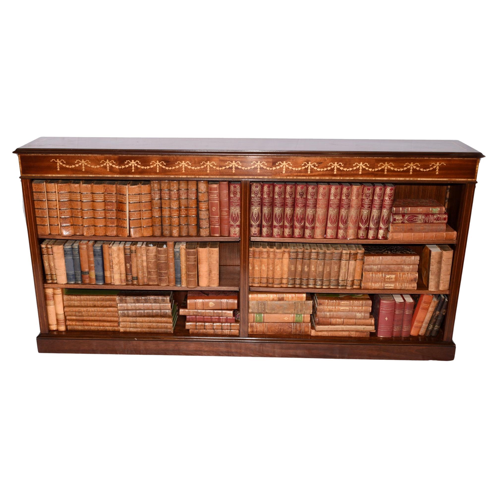 Wide Regency Open Bookcase - Mahogany Inlay Library Study For Sale