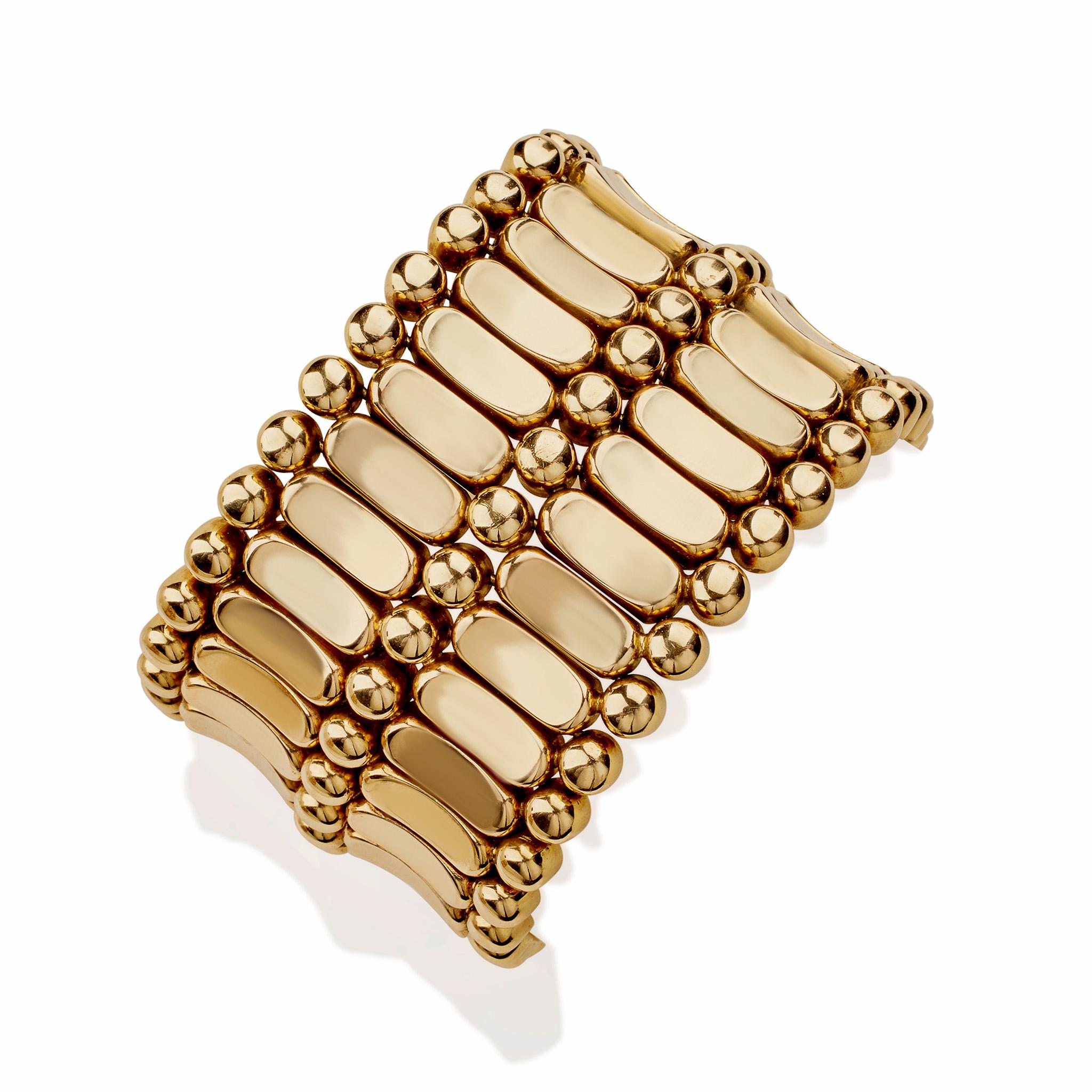 Women's or Men's Wide Retro Fancy Link 18K Gold Strap Bracelet For Sale