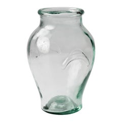 Wide Rimmed Italian Pale Green Blown Glass Olive Jar Vase