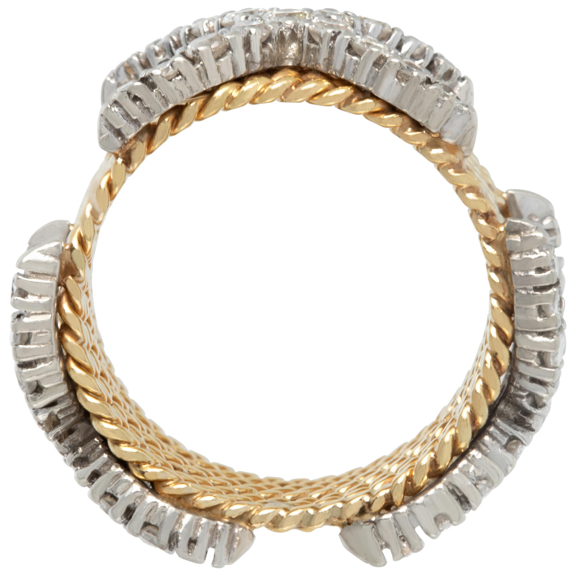 Large bague / anneau à trois diamants x « Kisses » en or jaune 14 carats Pour femmes en vente