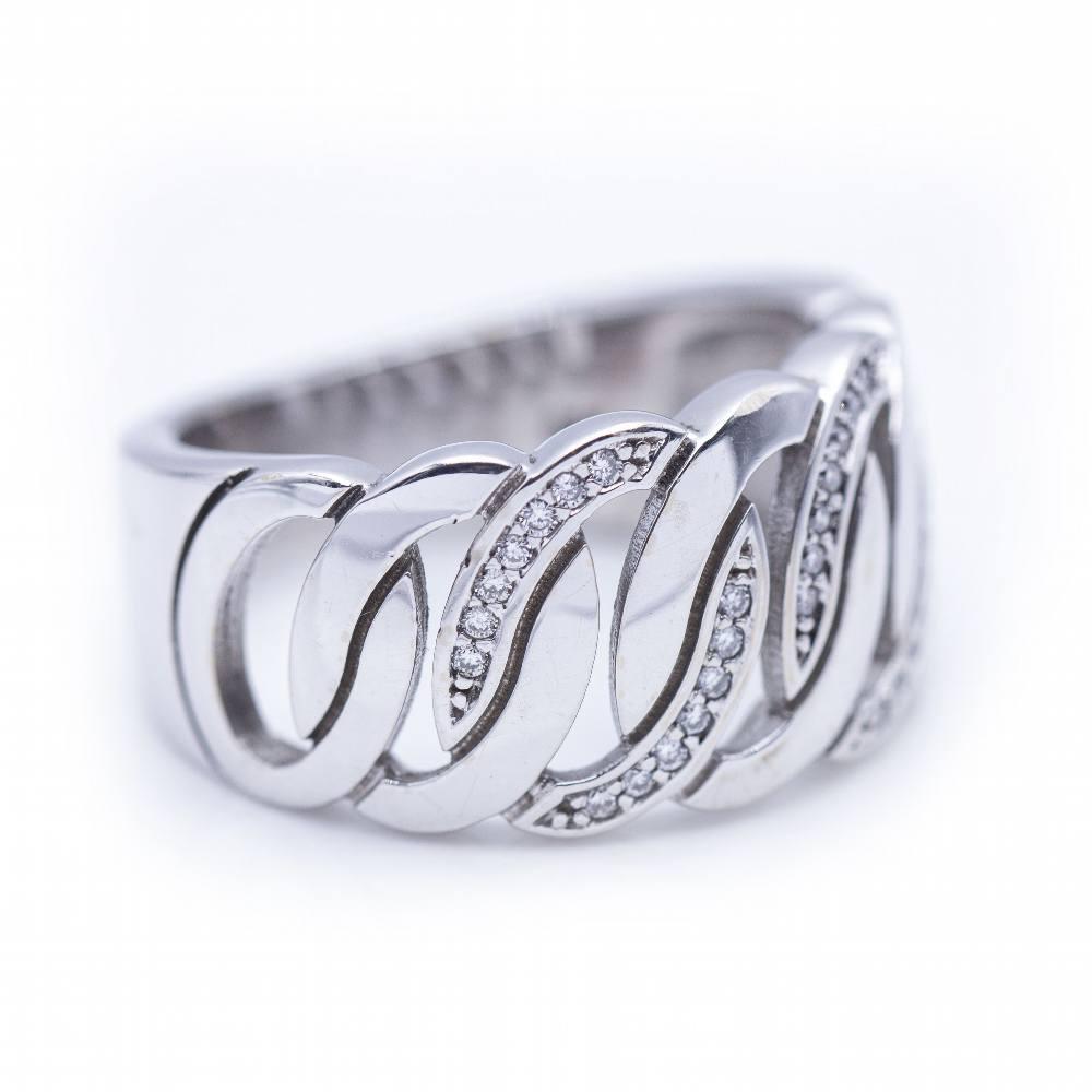 Women's ring in white gold : 28 diamonds weighing 0.12ct in quality G/VS Size 15 : 18kt white gold : 9.95 grams ! Measurements : Width max.11,2mm  Brand new product  Ref: N102883LF