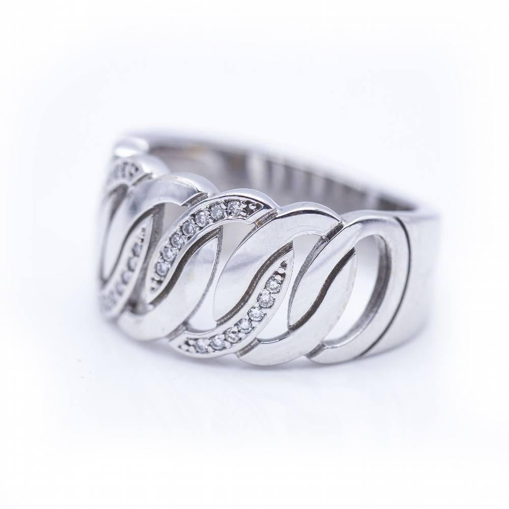 Women's Wide Ring in White Gold with Diamonds For Sale