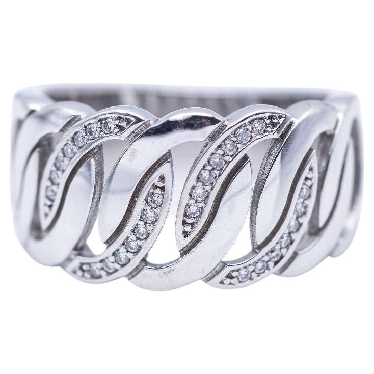 Wide Ring in White Gold with Diamonds For Sale
