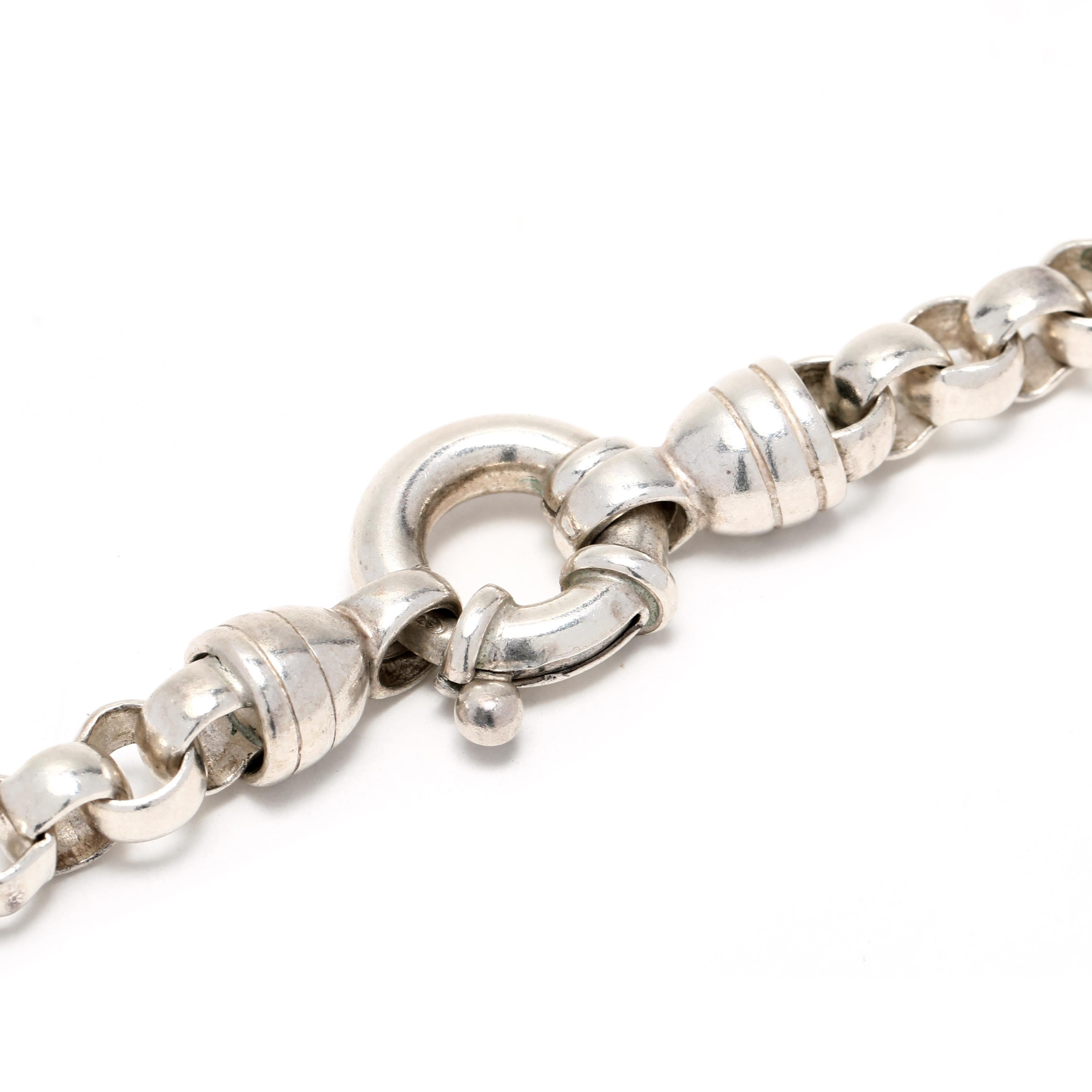 Wide Rolo Link Chain with Large Spring Ring Clasp, Sterling Silver In Good Condition In McLeansville, NC