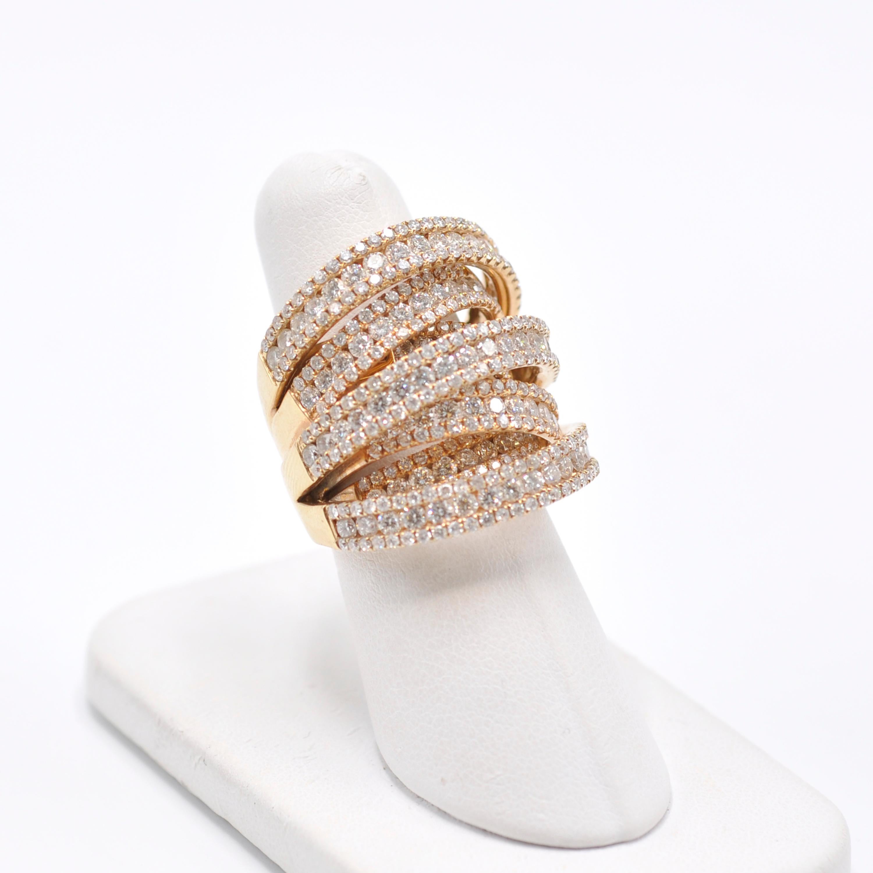 Modern Wide Yellow Gold Diamond Ring