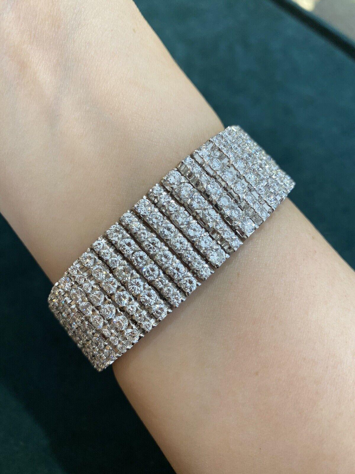 Wide Round Diamond 7 Row Bracelet 30.00cttw by Mikimoto in Platinum For Sale 6