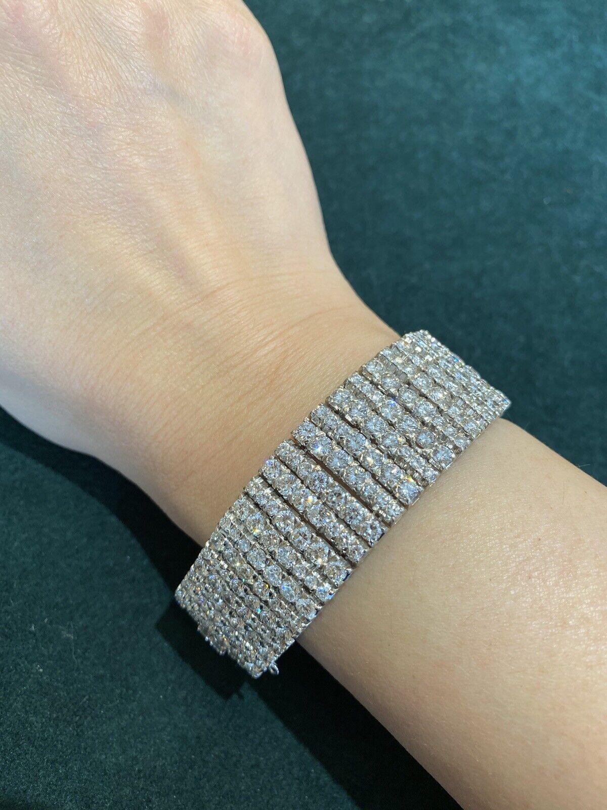 Wide Round Diamond 7 Row Bracelet 30.00cttw by Mikimoto in Platinum For Sale 1