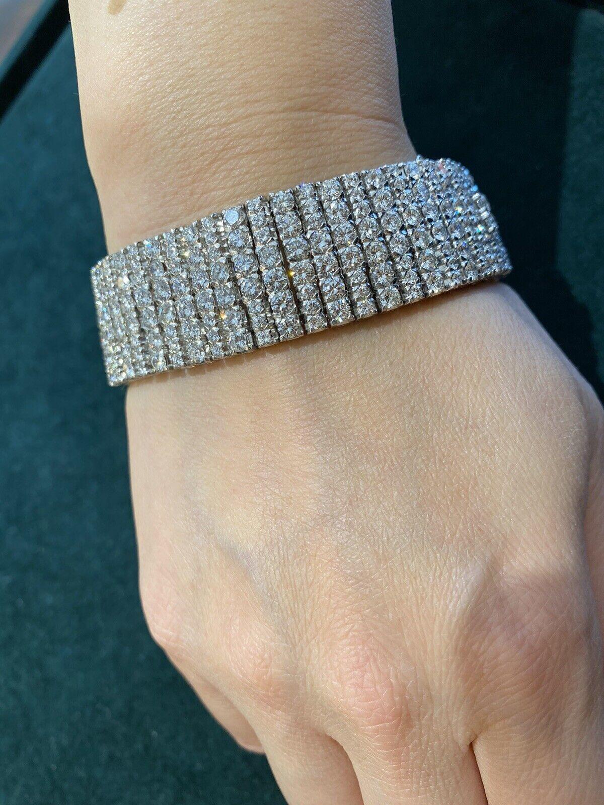 Wide Round Diamond 7 Row Bracelet 30.00cttw by Mikimoto in Platinum For Sale 2