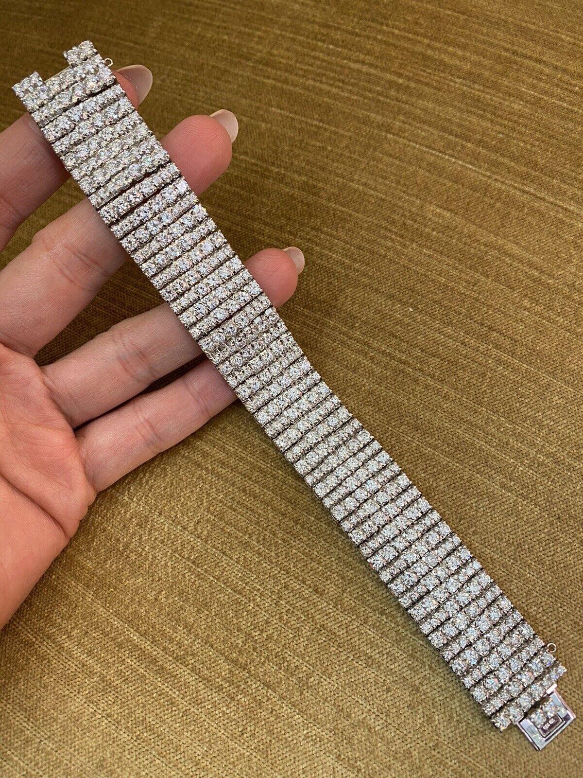 Wide Round Diamond 7 Row Bracelet 30.00cttw by Mikimoto in Platinum For Sale 5