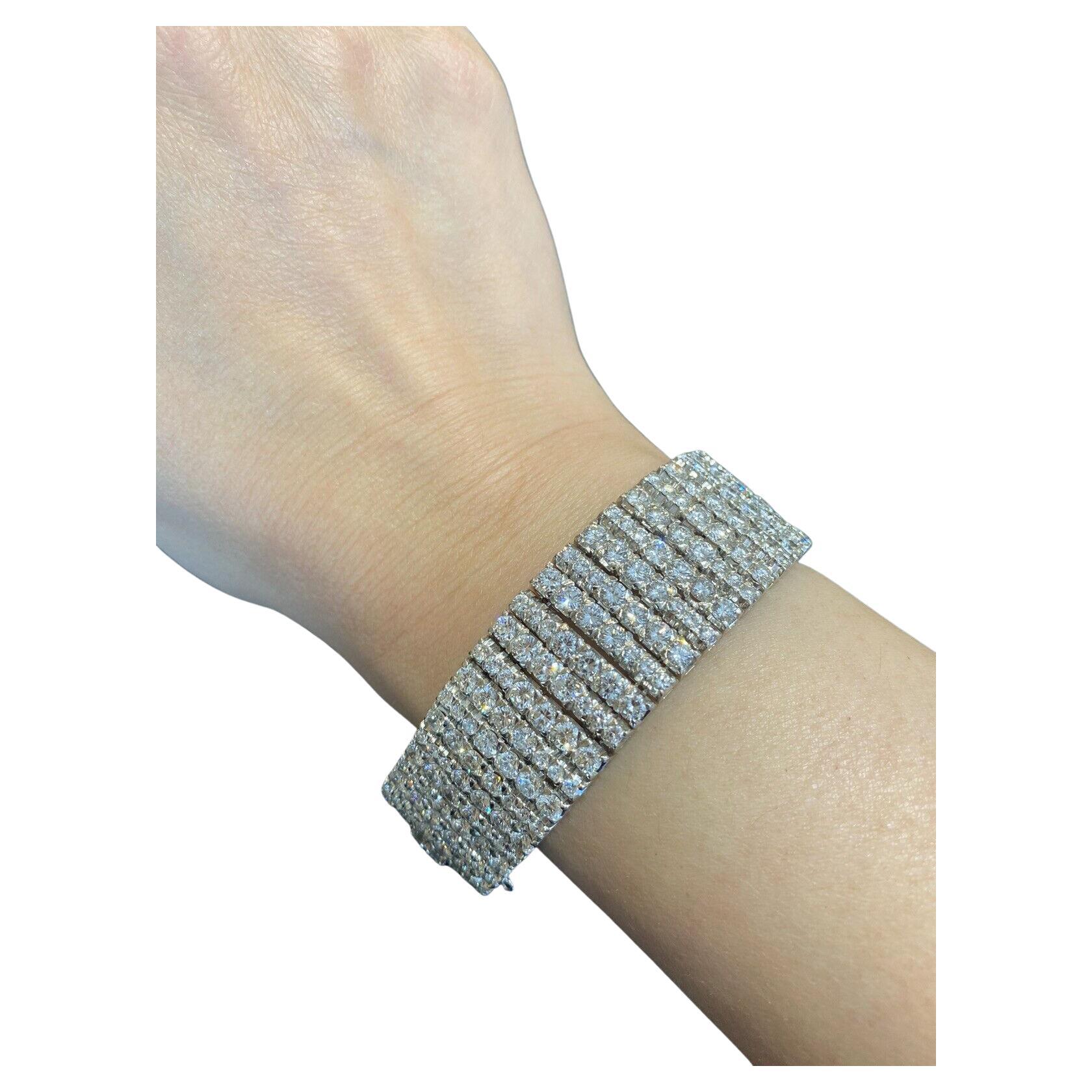 Wide Round Diamond 7 Row Bracelet 30.00cttw by Mikimoto in Platinum For Sale