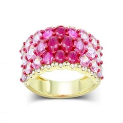 Wide Ruby Diamond Pink Sapphire  Rose 18K Gold Exclusive Ring for Her