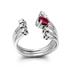 Wide Ruby Diamond White 18k Gold Ring  for Her
