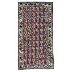Vintage Wide Runner Persian Shiraz Paisley Design Hand Knotted Rug