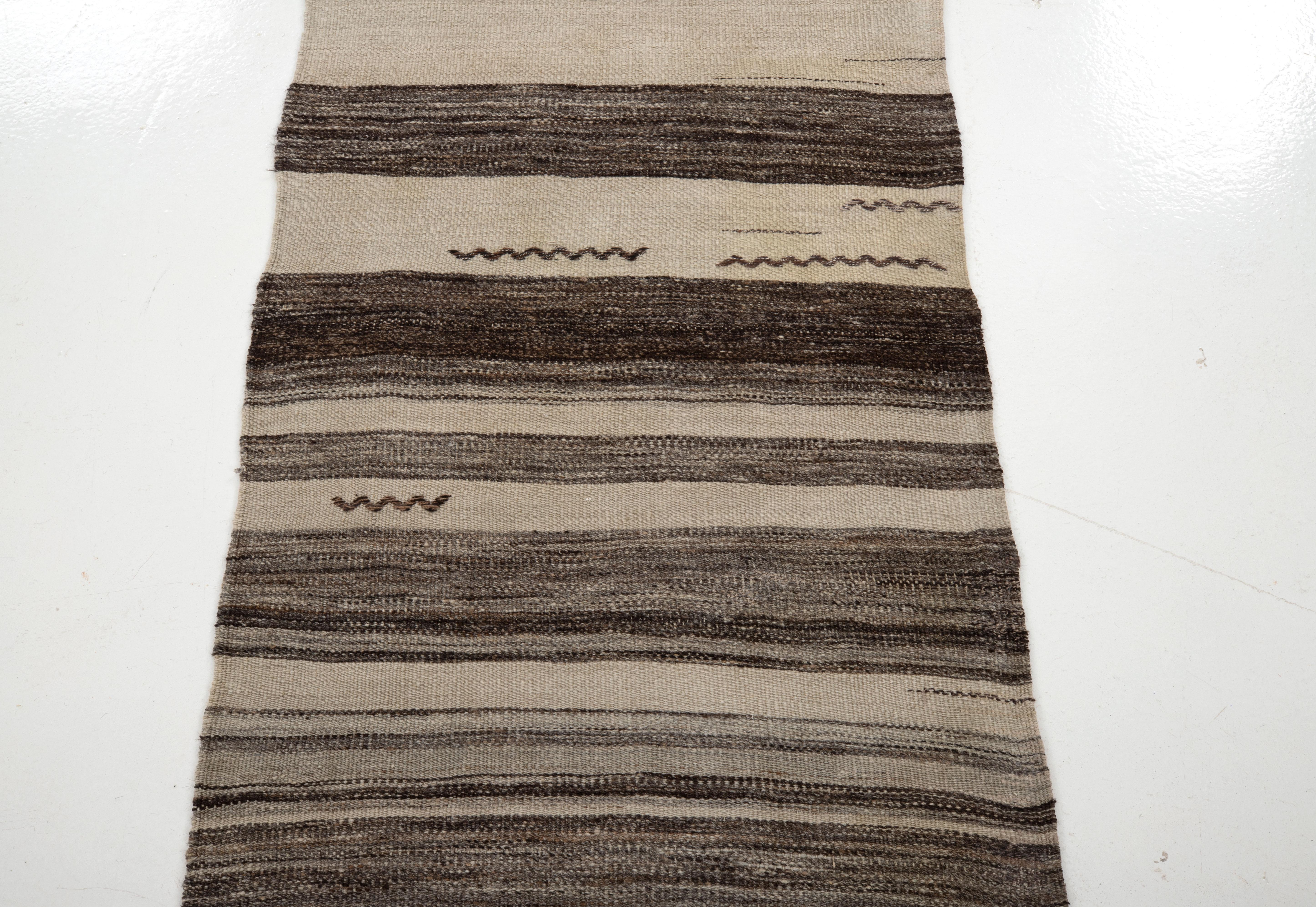Turkish Wide Runner Vintage Anatolian Kilim, Goat Hair and Wool Mix, Mid-20th Century For Sale