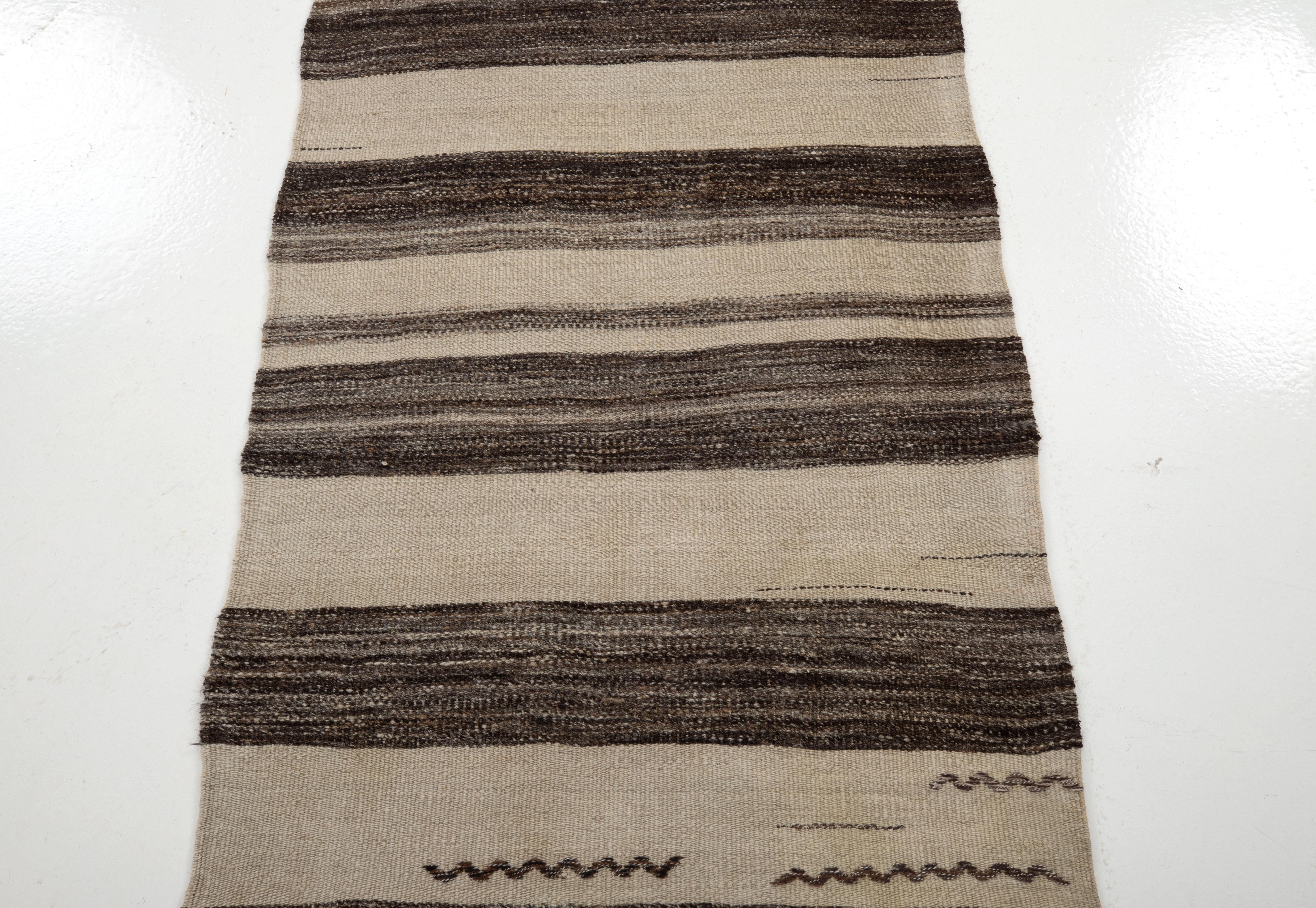 Hand-Woven Wide Runner Vintage Anatolian Kilim, Goat Hair and Wool Mix, Mid-20th Century For Sale