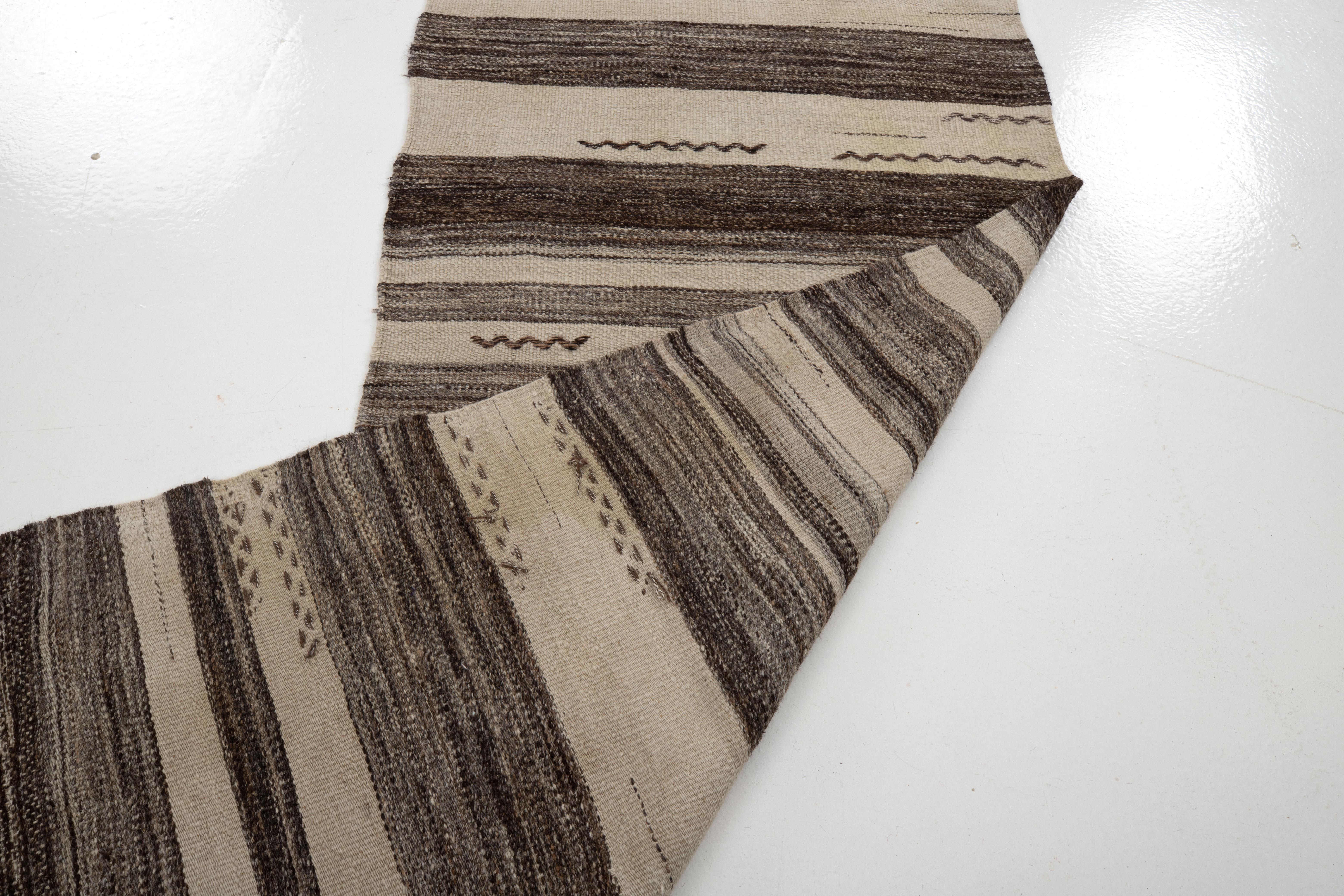 Wide Runner Vintage Anatolian Kilim, Goat Hair and Wool Mix, Mid-20th Century For Sale 2