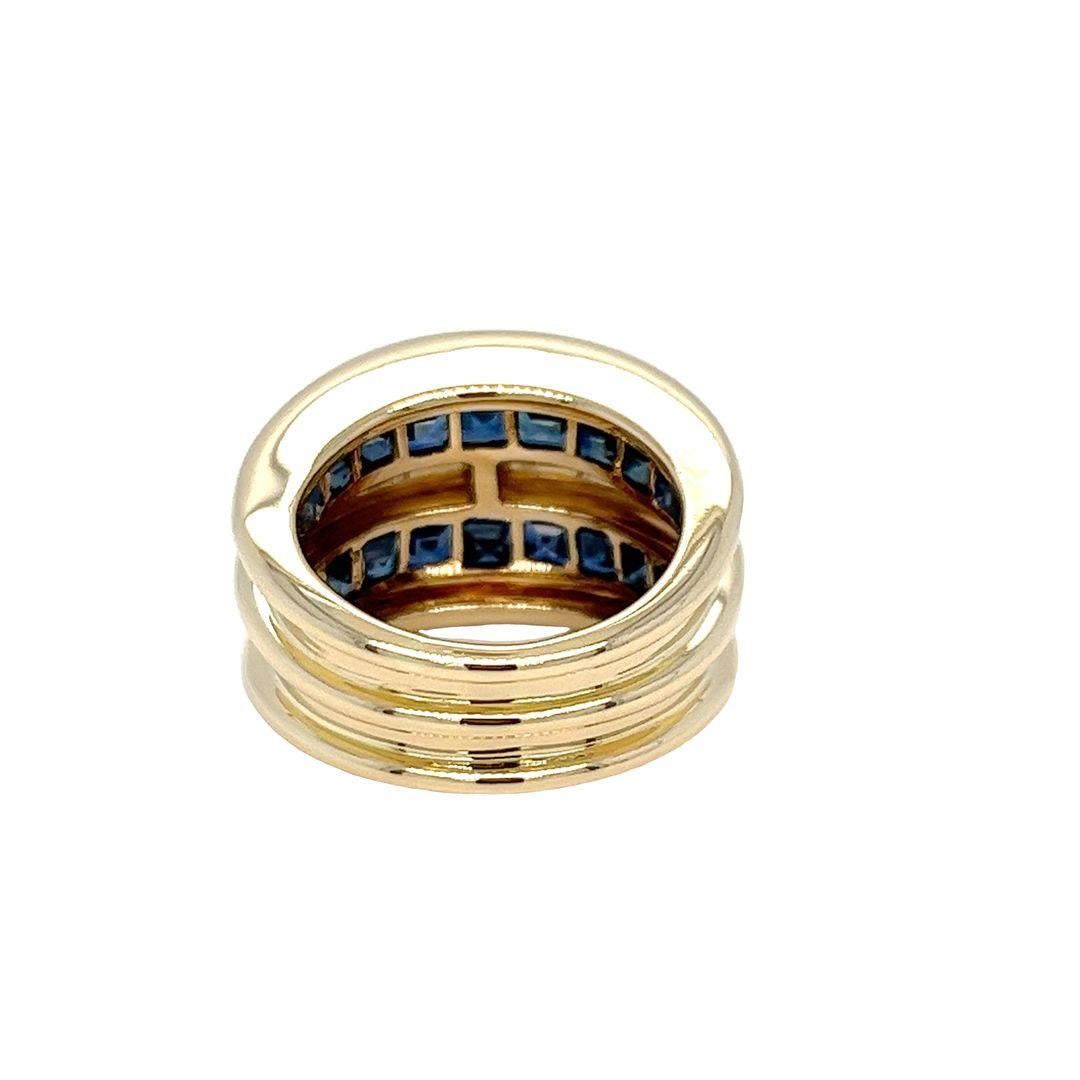 Bague large en or jaune 18 carats avec saphir et dôme en forme de pile Bon état - En vente à Coral Gables, FL