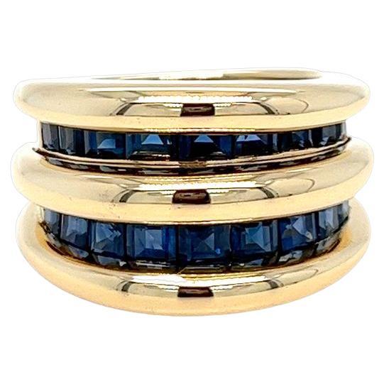 Wide Sapphire and 18 Karat Yellow Gold Domed Stack Style Ring