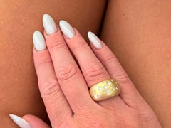 Wide Satin Finish Bezel Set Diamond Band Ring 18K Yellow Gold
