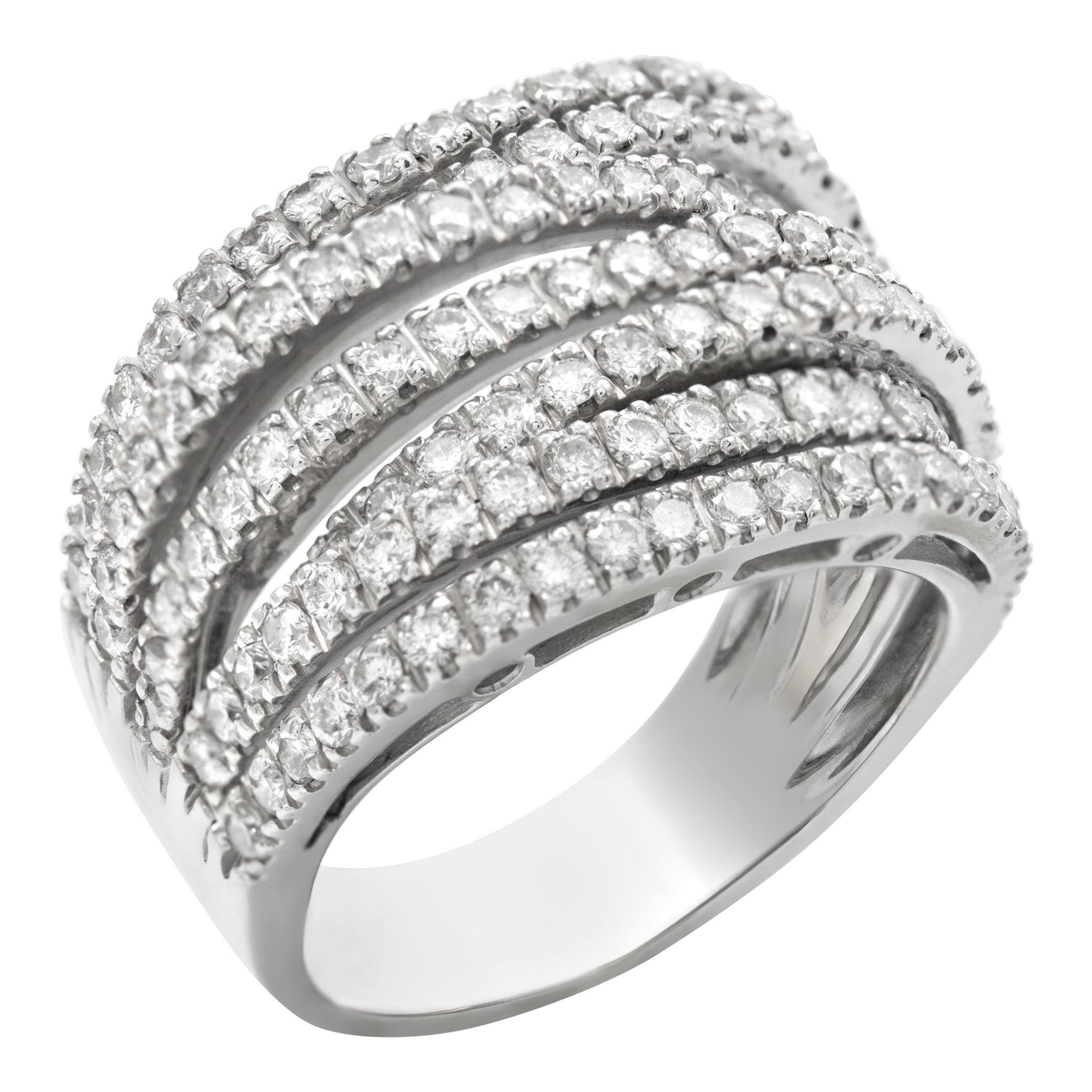 Wide seven rows diamonds ring in 18K white gold. Round brilliant cut diamond total approx. weight: 2.00 carats, estimate: G-H color, VS-SI clarity. Size 7.5This Diamond ring is currently size 7.5 and some items can be sized up or down, please ask!