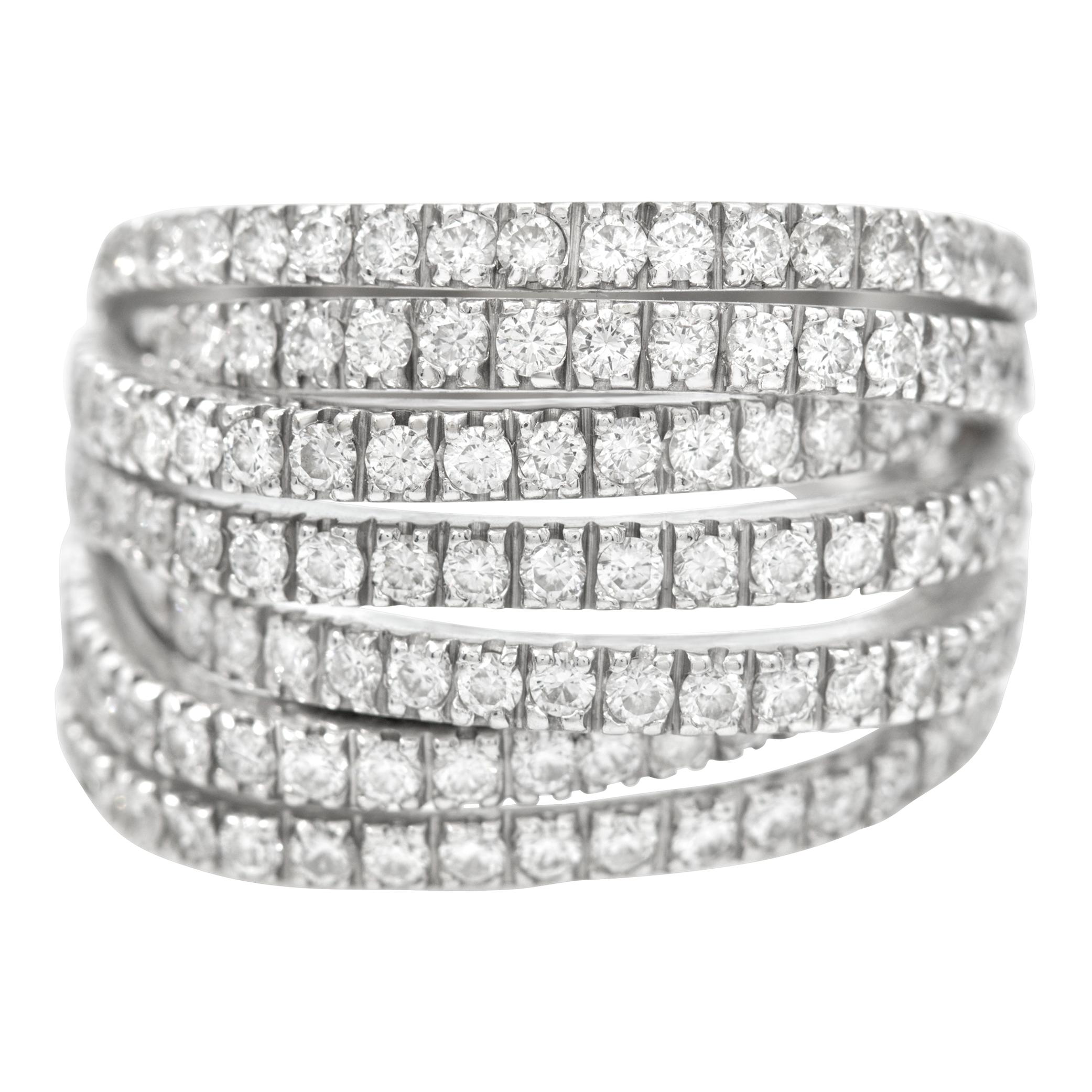 Bague large à sept rangs de diamants ronds de taille brillant en or blanc Excellent état - En vente à Surfside, FL