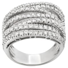 Wide seven rows Round brilliant cut diamond ring in white gold