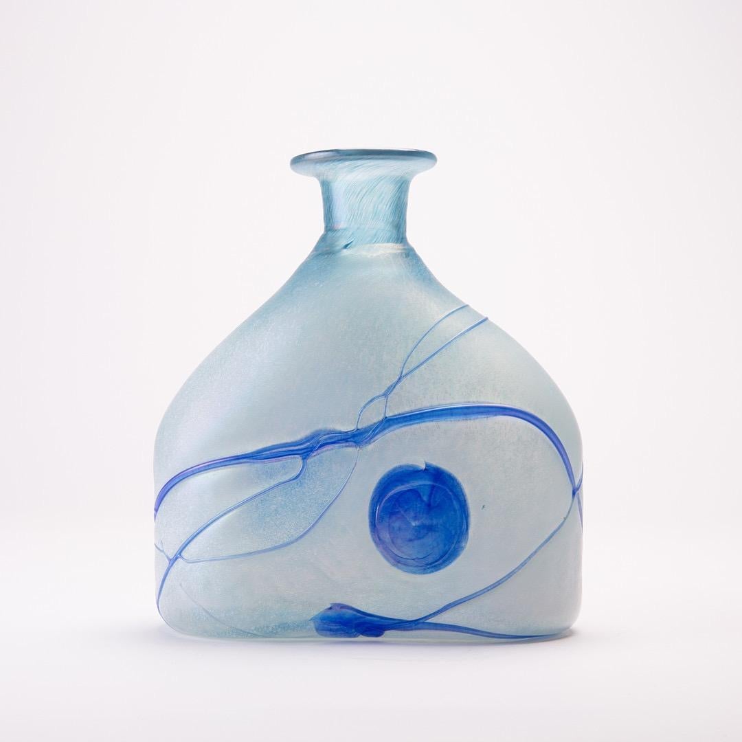 Scandinavian Modern Wide-Shaped Blue Vase Made of Semitransparent Glass, 1990s For Sale