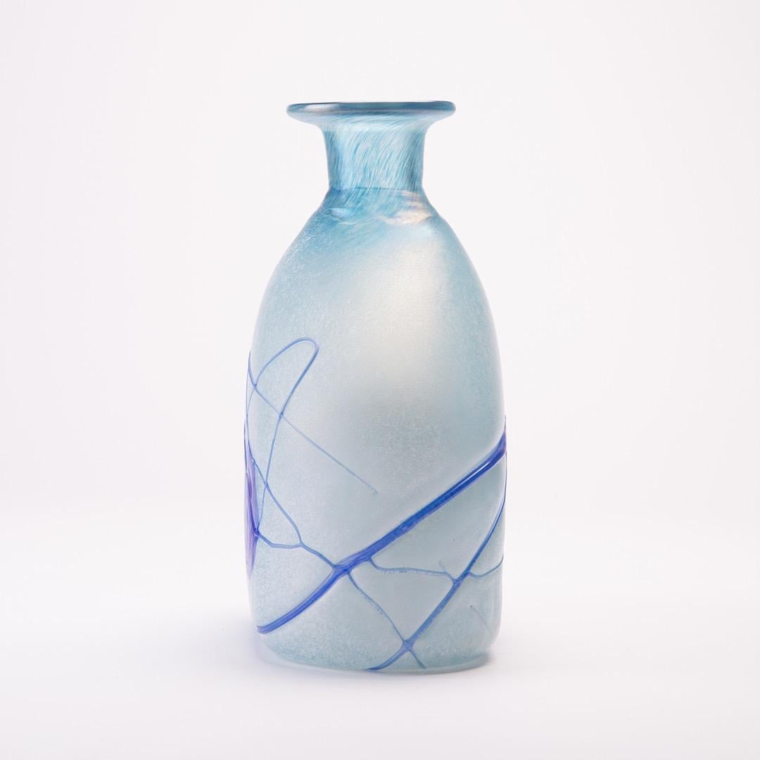 Wide-Shaped Blue Vase Made of Semitransparent Glass, 1990s In Good Condition For Sale In Basel, BS