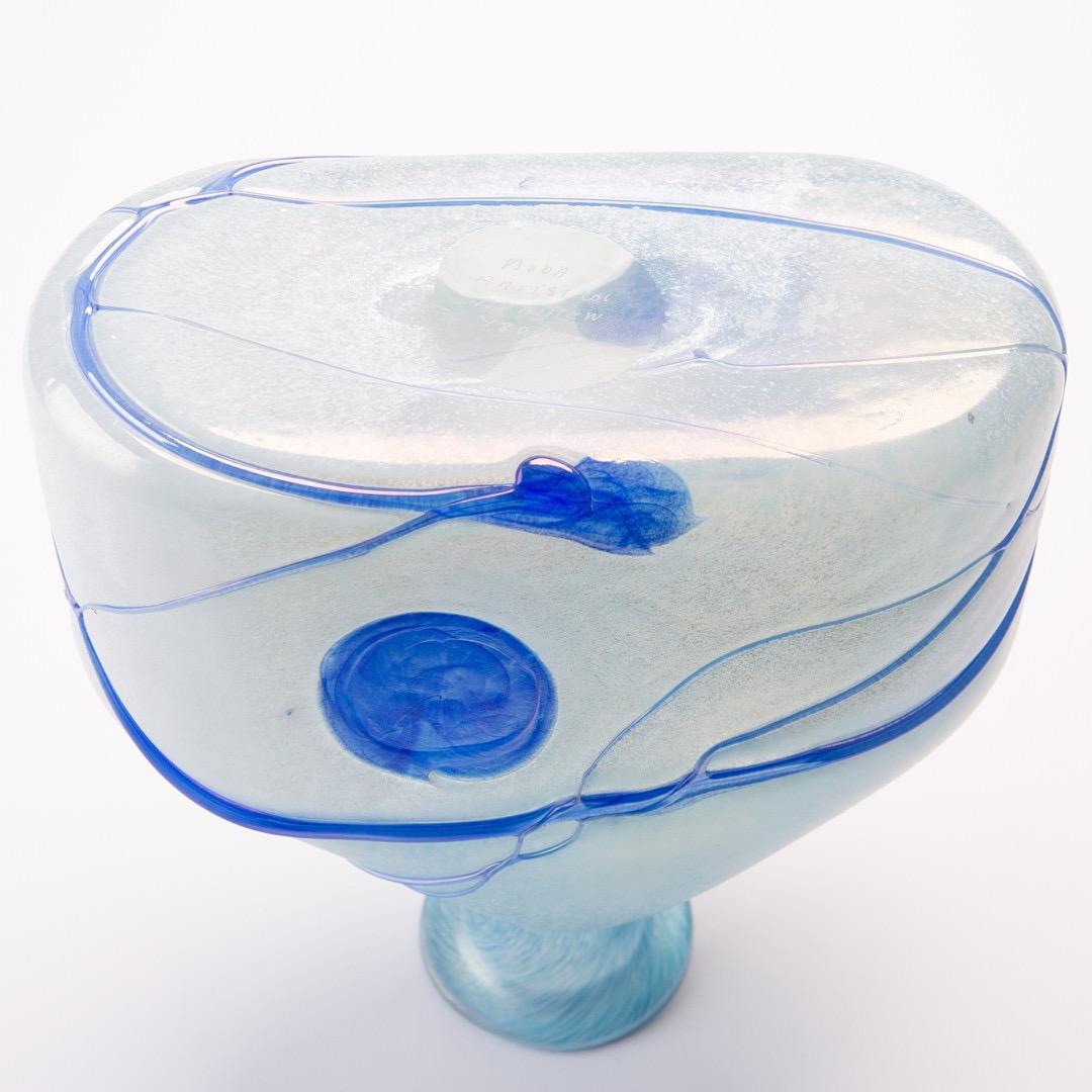 Wide-Shaped Blue Vase Made of Semitransparent Glass, 1990s For Sale 2