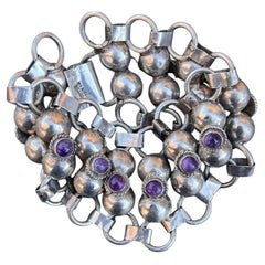 Wide Silver Amethyst Bracelet handmade Mexican