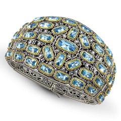 Wide Silver Bangle Bracelet with Swarovski Crystals, B122
