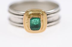 Wide Silver Ring w/Emerald in 22k Gold Tiered Bezel Set