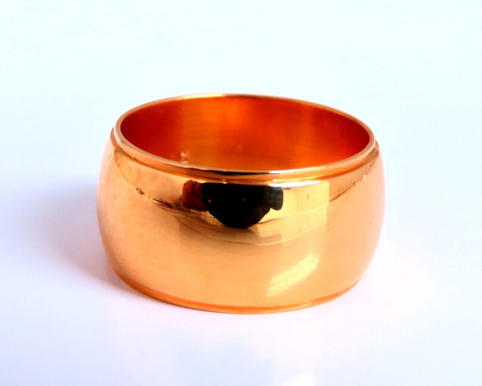 Wide Solid 9.5mm Band 14kt Gold Ring 6 LS In New Condition For Sale In New York, NY