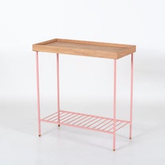 Wide Solid Wood Side Table / Plant Stand – EDGE Series, with Colored Metal Legs