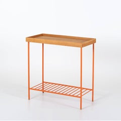 Wide Solid Wood Side Table / Plant Stand – EDGE Series, with Colored Metal Legs