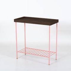 Wide Solid Wood Side Table / Plant Stand – EDGE Series, with Colored Metal Legs