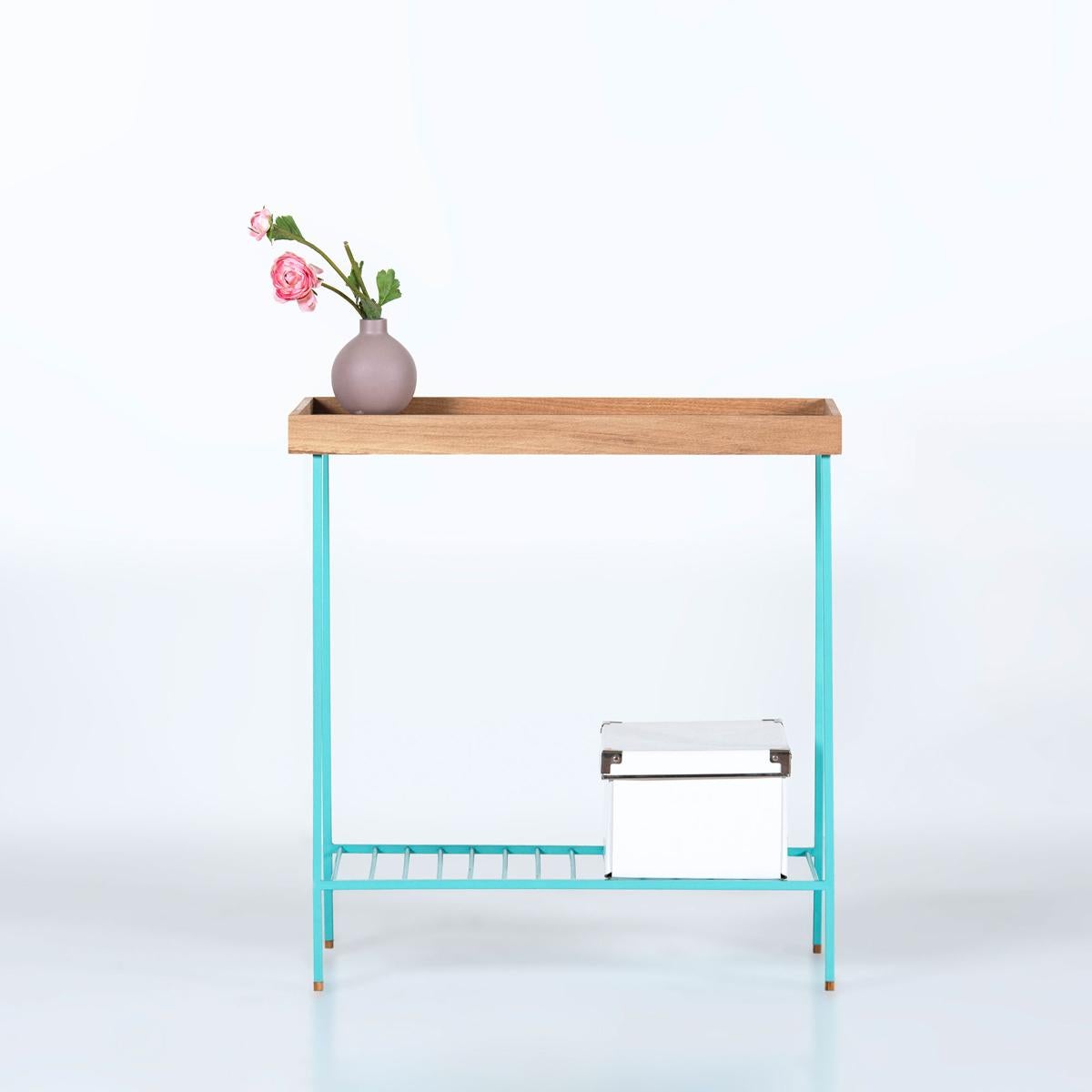 XXIe siècle et contemporain Large table d'appoint / Plant Stand en Wood Wood Wood - Série EDGE, avec pieds en métal coloré en vente