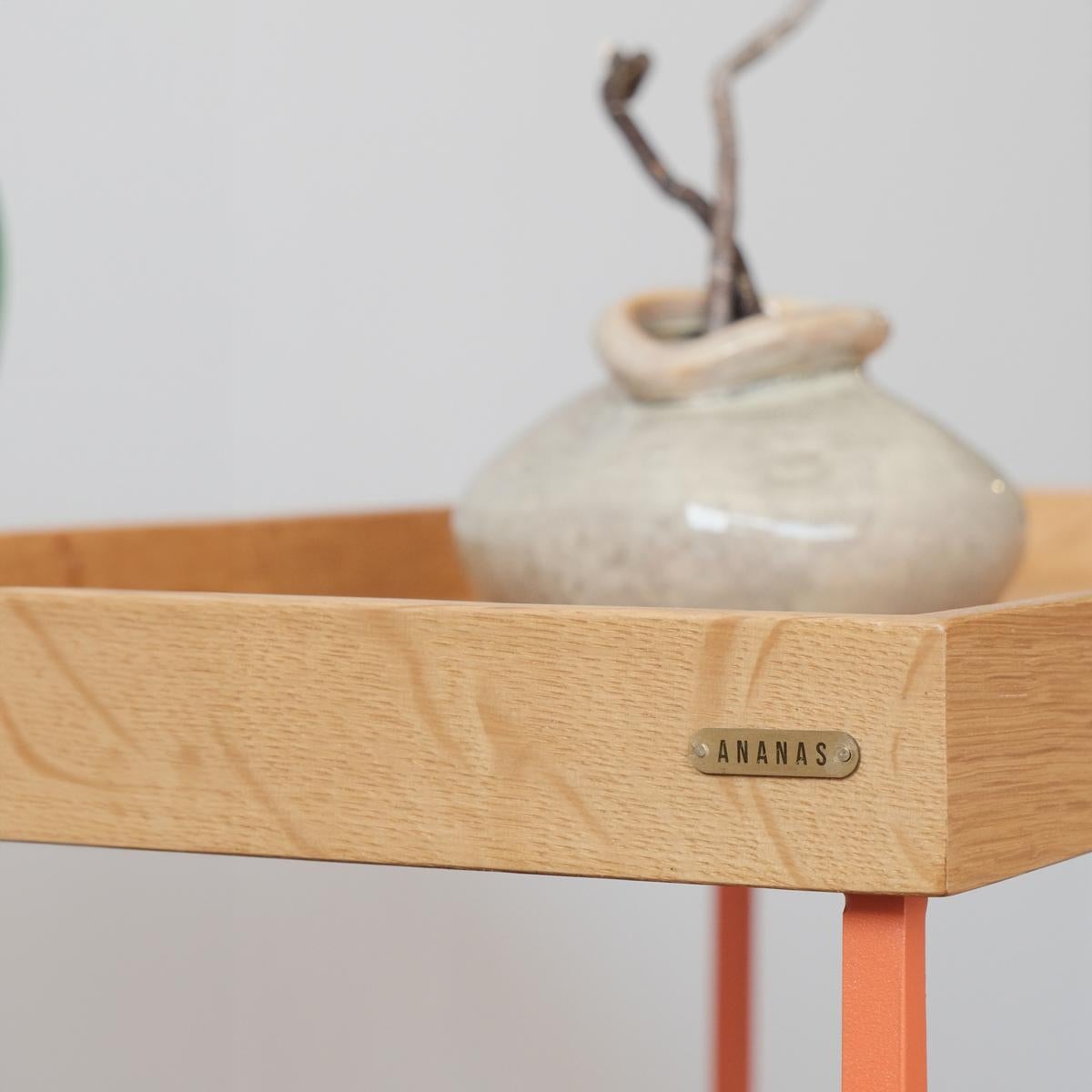Breiter Beistelltisch / Pflanzenständer aus Massivholz - EDGE Serie, mit farbigen Metallbeinen (21. Jahrhundert und zeitgenössisch) im Angebot