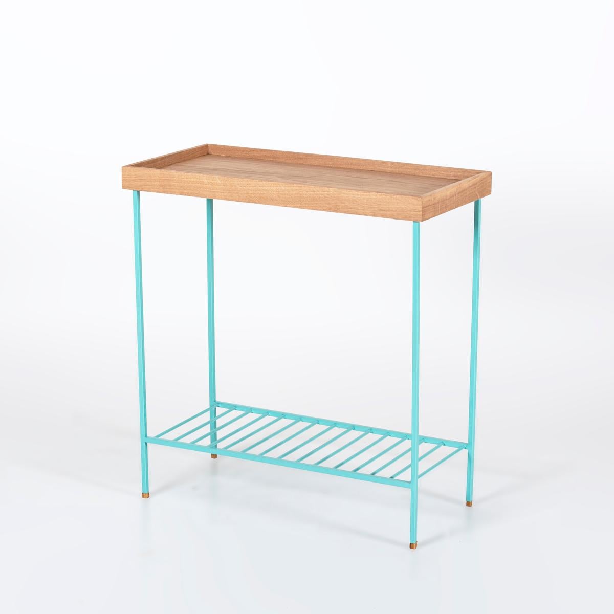 Métal Large table d'appoint / Plant Stand en Wood Wood Wood - Série EDGE, avec pieds en métal coloré en vente